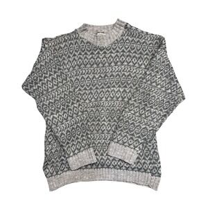 Old Glory Vintage Mens Large Grey Wool Cotton Geometric Knit Sweater Made in USA
